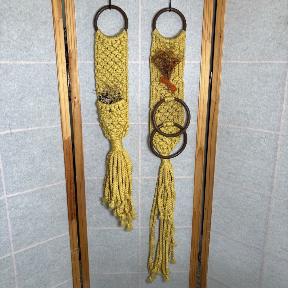 Vintage Macrame With‎ Dried Flowers Towel Hanger Wall Decor Set Cottagecore